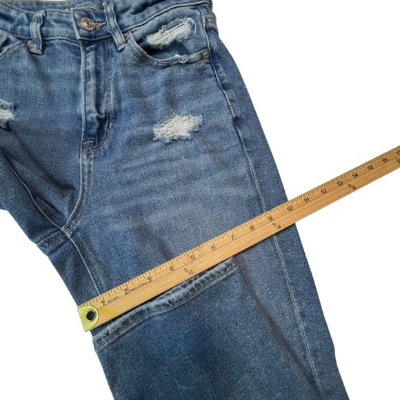 American Eagle Mom Straight Jeans Size 4 High Rise Distressed Ripped Knee - Picture 12 of 15